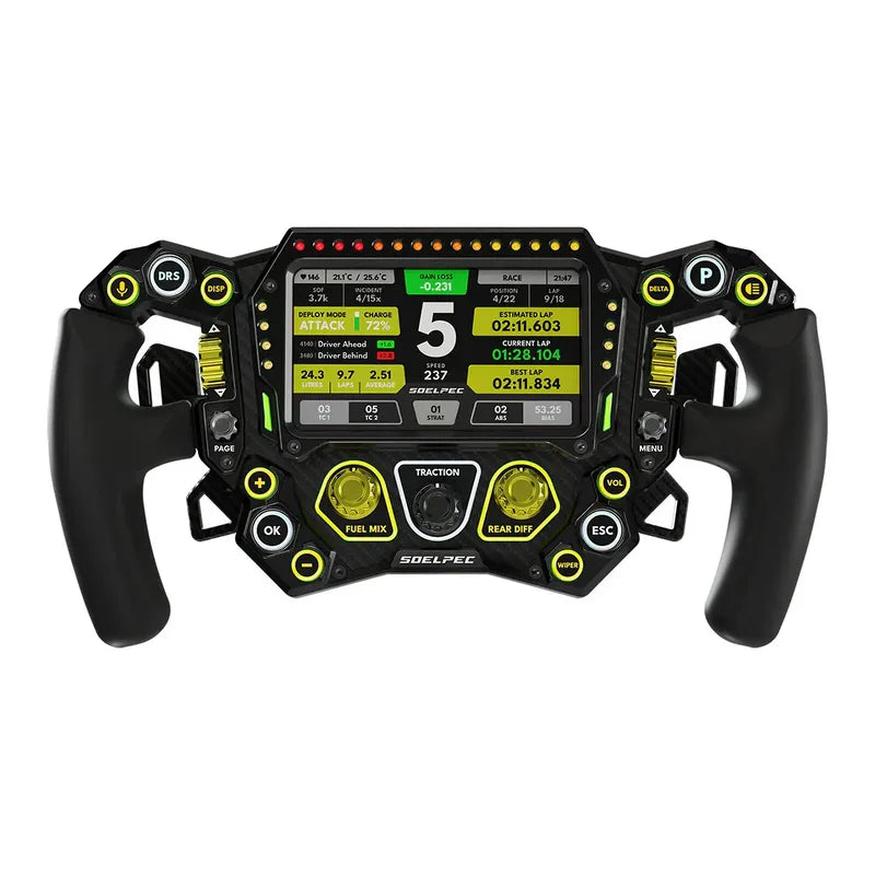 SOELPEC Spectra XR - Volante Sim Racing Formula 302mm in Alluminio e Carbonio con Display 5" - Neon