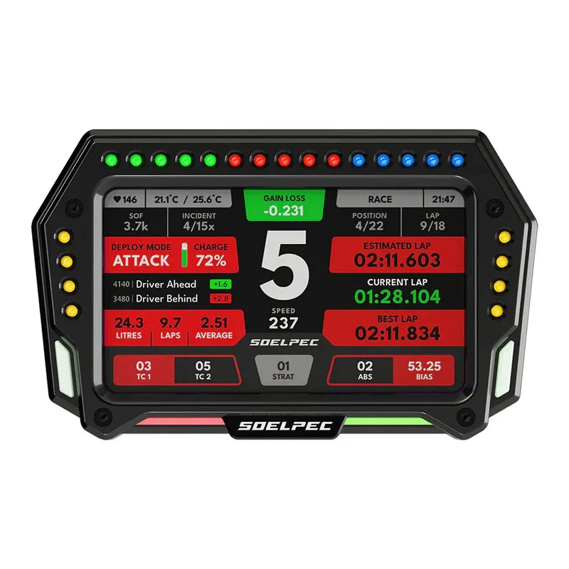 SOELPEC XR-5 Racing Display 5" - Display Telemetria Simracing Touchscreen con 33 LED RGB e Scocca in Alluminio - Nero