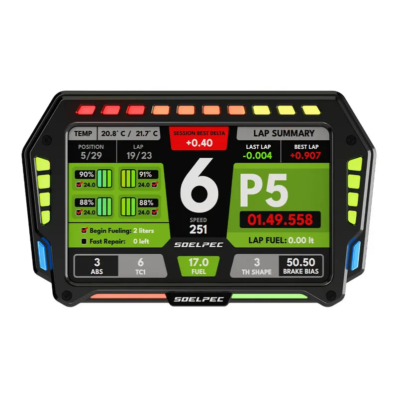 SOELPEC XR-7 Display 6,8" - Display Telemetria Simracing Touchscreen 60Hz con 30 LED RGB - Nero