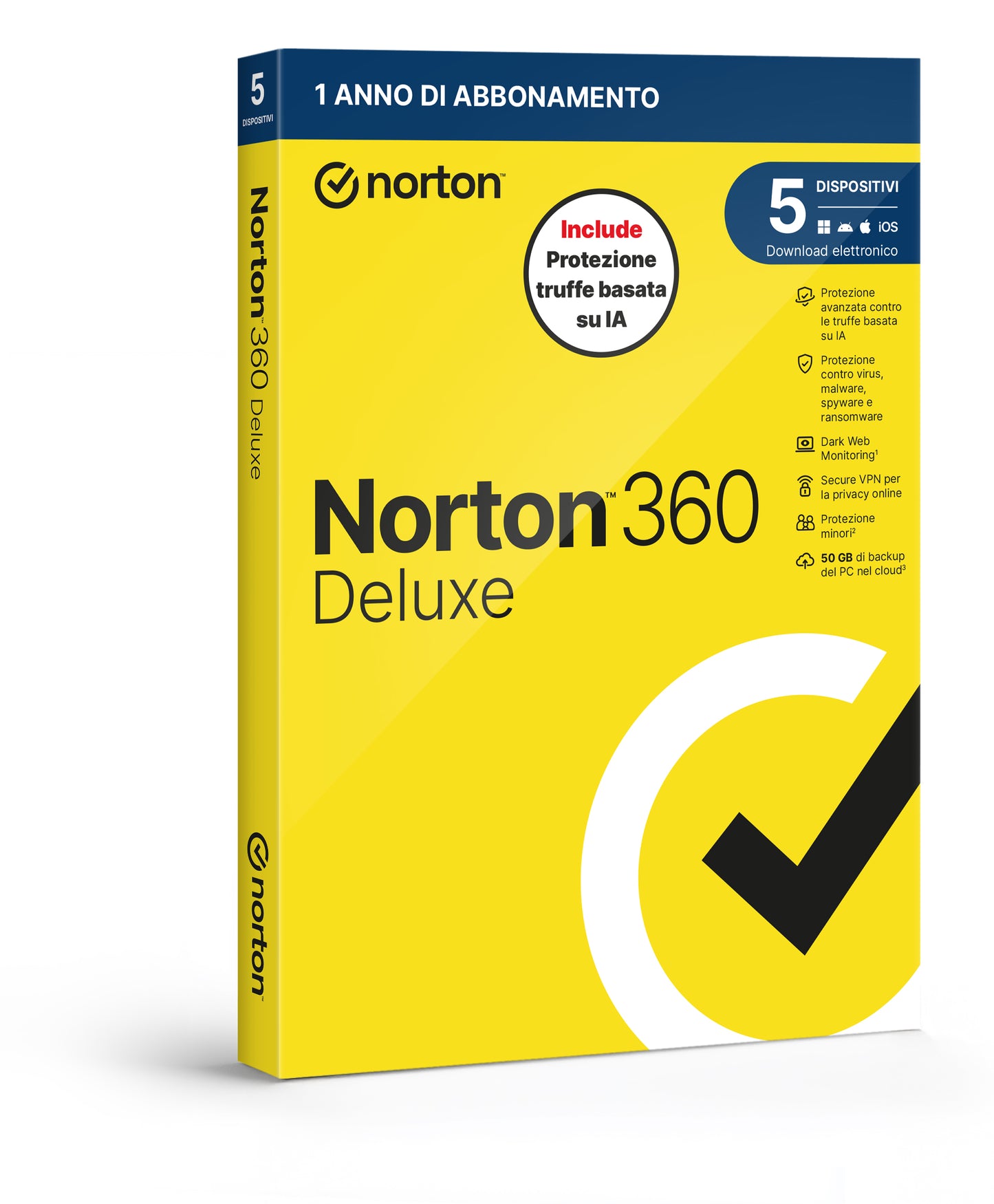 NORTON 360 DELUXE 2026 -ANTITRUFFA- 5 DISPOSITIVI 12 MESI 50GB - IT BOX