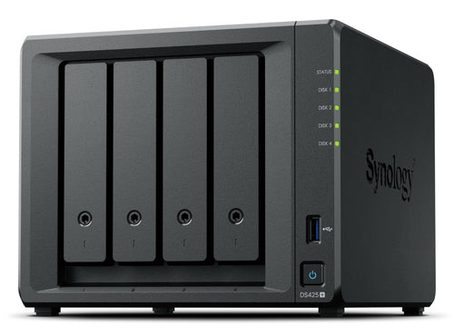 SYNOLOGY NAS TOWER 4X SATA, 2X NVME, MAX 40 CAM, CELERON J4125, 2GB RAM, 2.5GBE, USB 3.2,