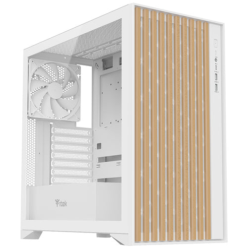 ITEK CASE WOODY, GAMING TOWER, ATX, 3X12CM BLACK FAN, 2XUSB3, TYPE-C, WOOD FRONT, TEMP GLASS SIDE P