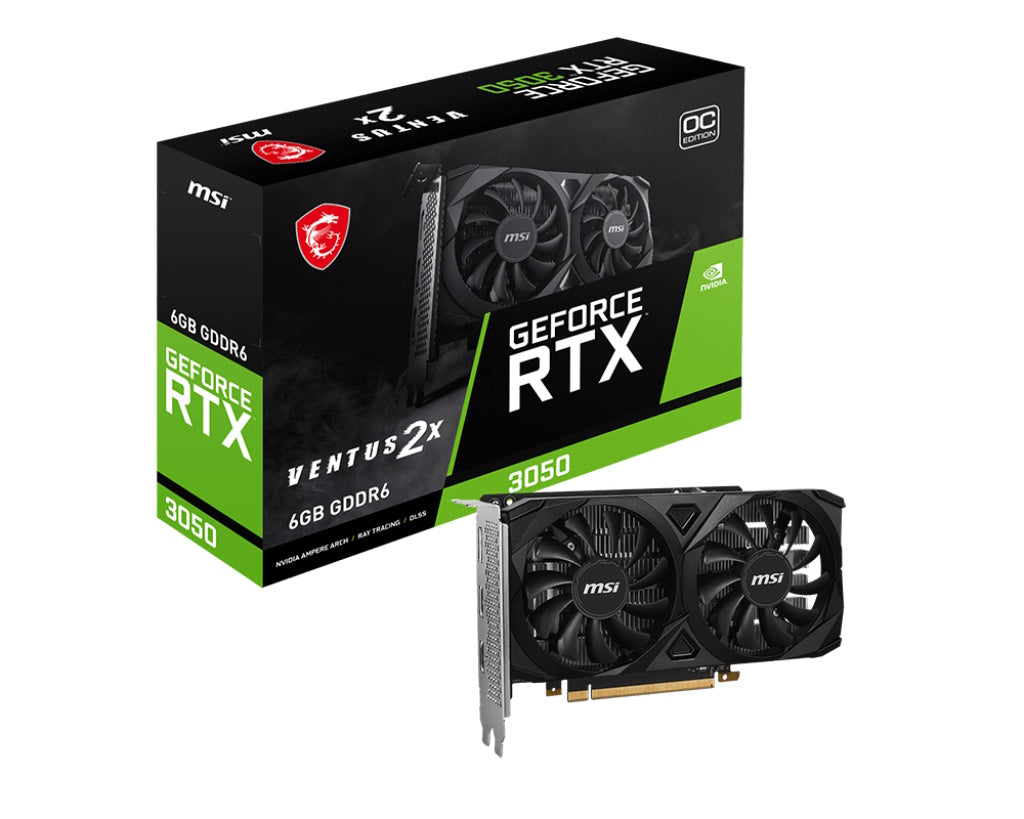 MSI VGA GEFORCE RTX 3050, RTX 3050 VENTUS 2X E 6G OC, 6GB GDRR6, 2HDMI/DP, ATX, DUAL FAN