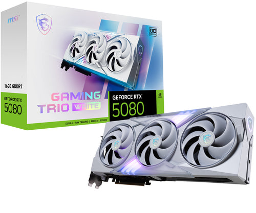 MSI VGA GEFORCE RTX 5080, RTX 5080 16G GAMING TRIO OC WHITE, 16GB GDDR7, DP*3/HDMI, ATX, TRI FROZR 4