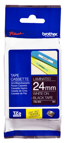 BROTHER NASTRO LAMINATO DA 24MM LUNGHEZZA 8 METRI COLORE BIANCO SU FONDO NERO