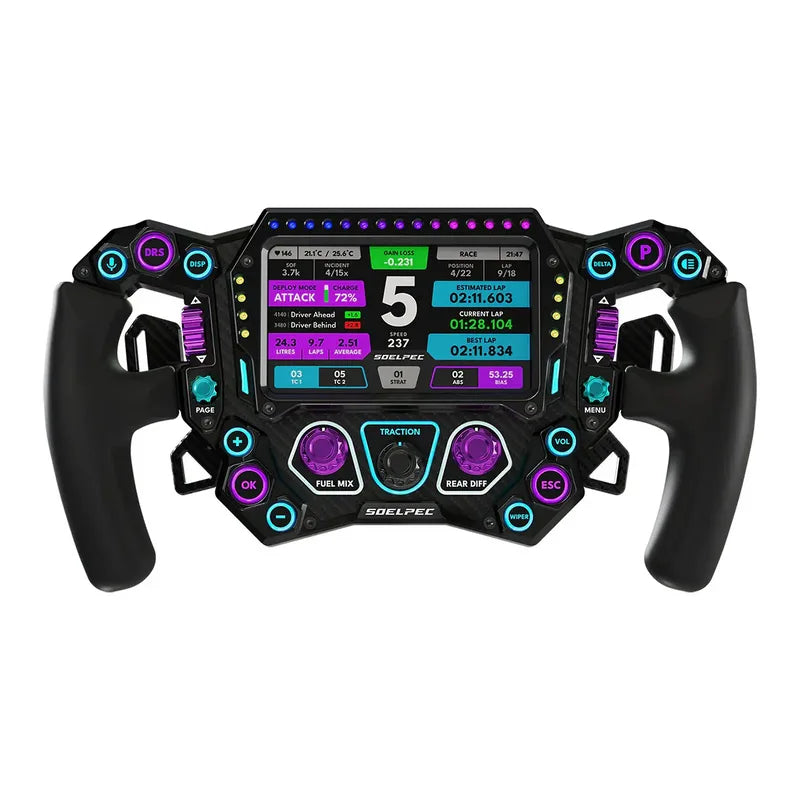 SOELPEC Spectra XR - Volante Sim Racing 302mm con Touchscreen 5 pollici in Alluminio e Carbonio - Arctic