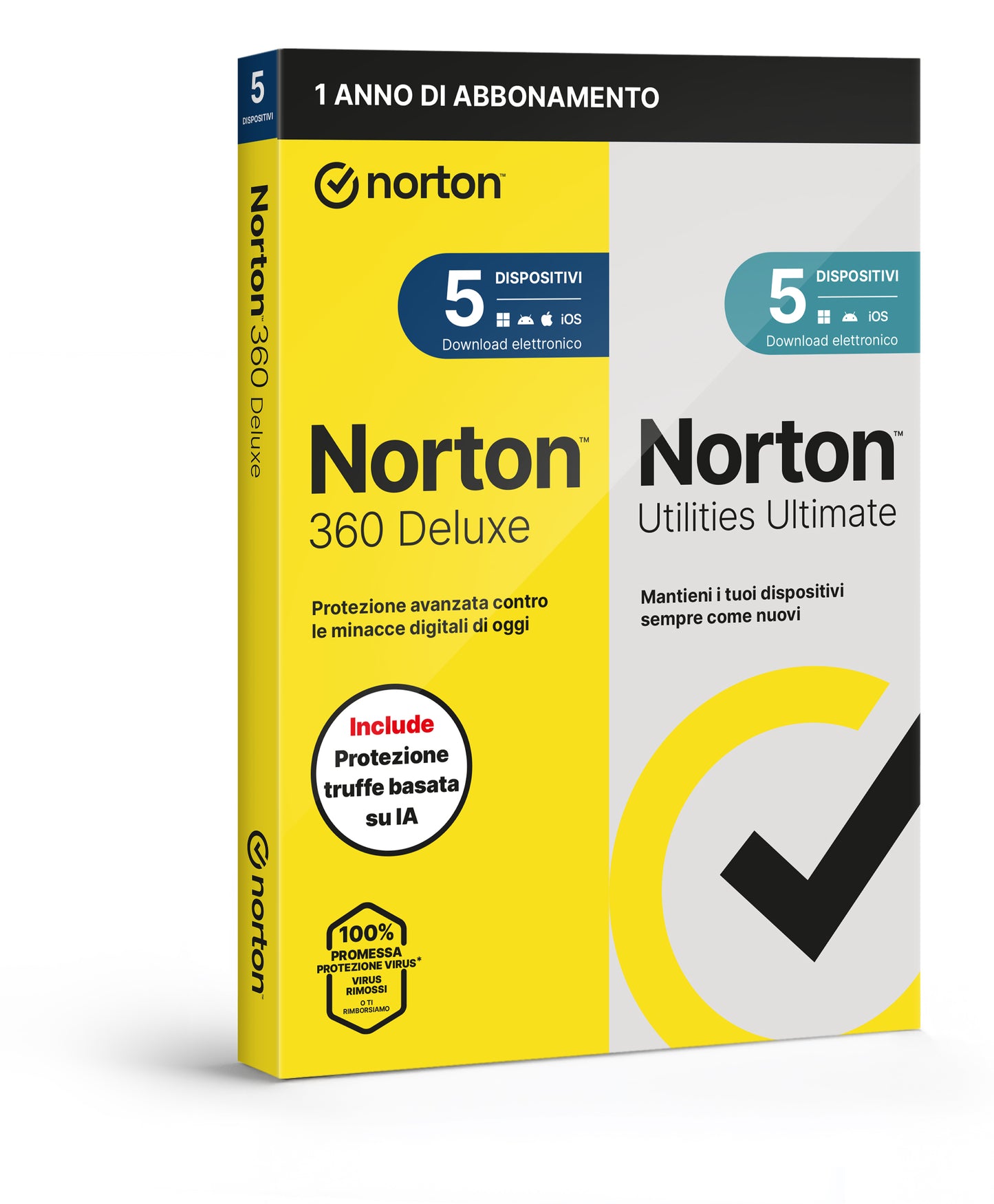 NORTON 360 DELUXE 2026 -ANTITRUFFA- 5 DISPOSITIVI 12 MESI 50GB + UTILITIES ULTIMATE - IT BOX