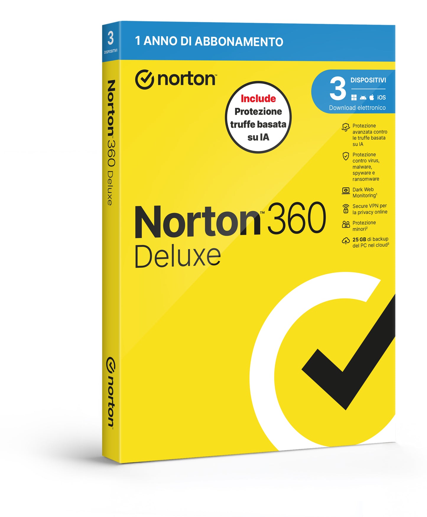 NORTON 360 DELUXE 2026 -ANTITRUFFA- 3 DISPOSITIVI 12 MESI 25GB - IT BOX