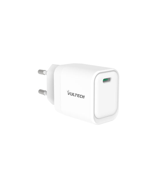 VULTECH CARICATORE ADATTATORE UNIVERSALE, 1 X TYPE-C, PD45 GAN PPS 45W, BIANCO COMPATTO