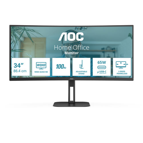 AOC MONITOR CURVO 34 LED VA WQHD 21:9 4MS 300 CDM, REG ALTEZZA, USB-C DOCK, DP/HDMI, MULTIMEDIALE, S