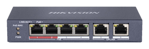 HIKVISION SWITCH 10/100 POE METALLICO L2, UNMANAGED, 4 10/100M RJ45 POE PORTS, 2 10/100M RJ45 UPLINK