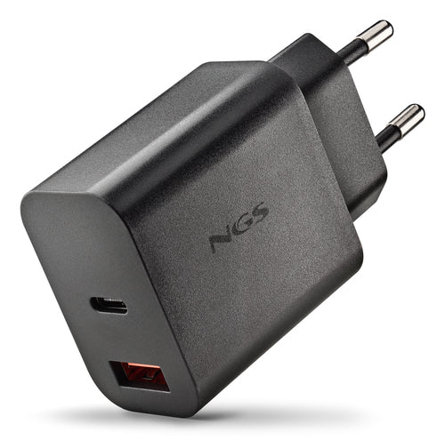 NGS ERA 30W BLACK: CARICATORE GaN DA PARETE UNIVERSALE DA 30W con 2 porte: USB-C + USB-A