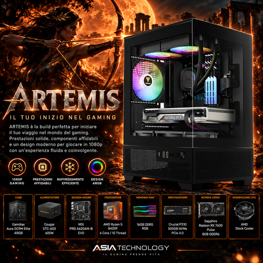 RIG ARTEMIS – Ryzen 5 8400F • Radeon RX 7600 8GB • 16GB DDR5 RGB • SSD NVMe 500GB