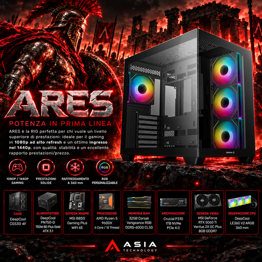 RIG ARES – Ryzen 5 9600X • GeForce RTX 5060 Ti 8GB • 32GB DDR5 RGB • SSD NVMe 1TB