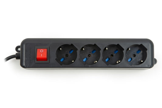LINK MULTIPRESA 4 PRESE UNIVERSALI ITA/SCHUKO 10/16 A - SPINA 16 A CON INTERRUTTORE NERO
