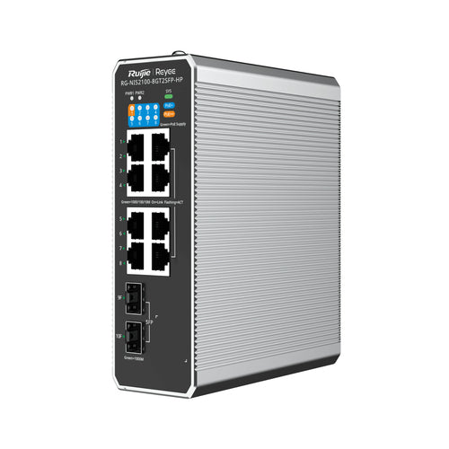REYEE CLOUD INDUSTRIAL SWITCH L2 FULL MANAGED IP40, 8XRJ45 GIGABIT, 2XSFP, 7 P. POE+ E 1 P. POE++