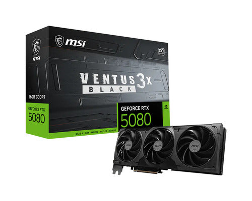 MSI VGA GEFROCE RTX 5080, RTX 5080 16G VENTUS 3X OC BLACK, 16GB GDDR7, HDMI/DP3, ATX, TRIPLE FAN, OC