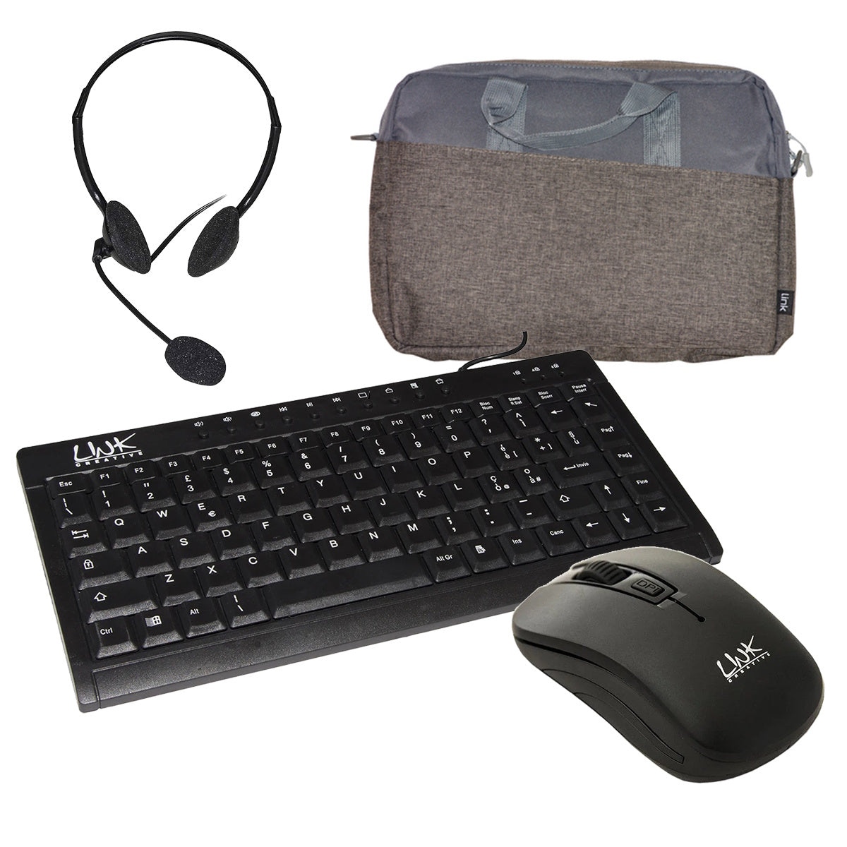 LINK BUNDLE BORSA LKEL01PB + MOUSE LKMOS02 + TASTIERA LKTAST04  + CUFFIA LKHS01
