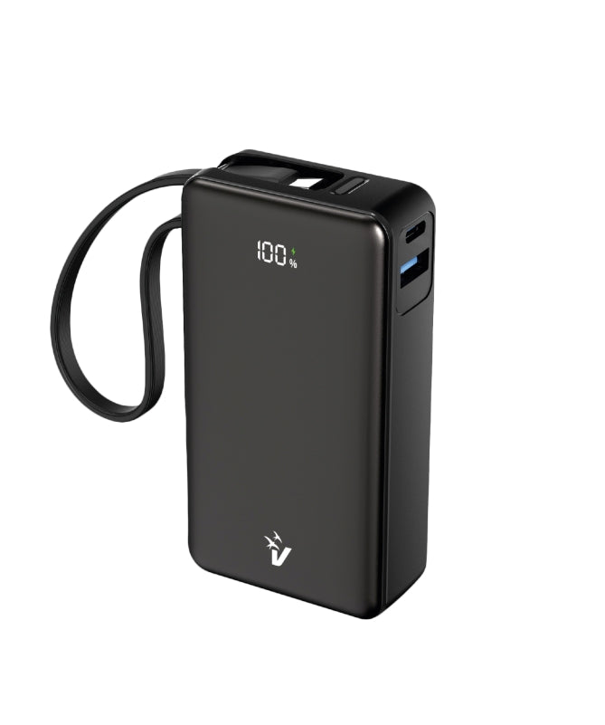 VULTECH POWERBANK CON SCHERMO LCD 10000 MAH USB E TYPE C QUICKCHARGE 35W PPS NERO, CAVO INTEGRATO